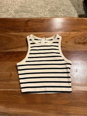 H&M Cream & Black Striped Ribbed Crop Top Size S